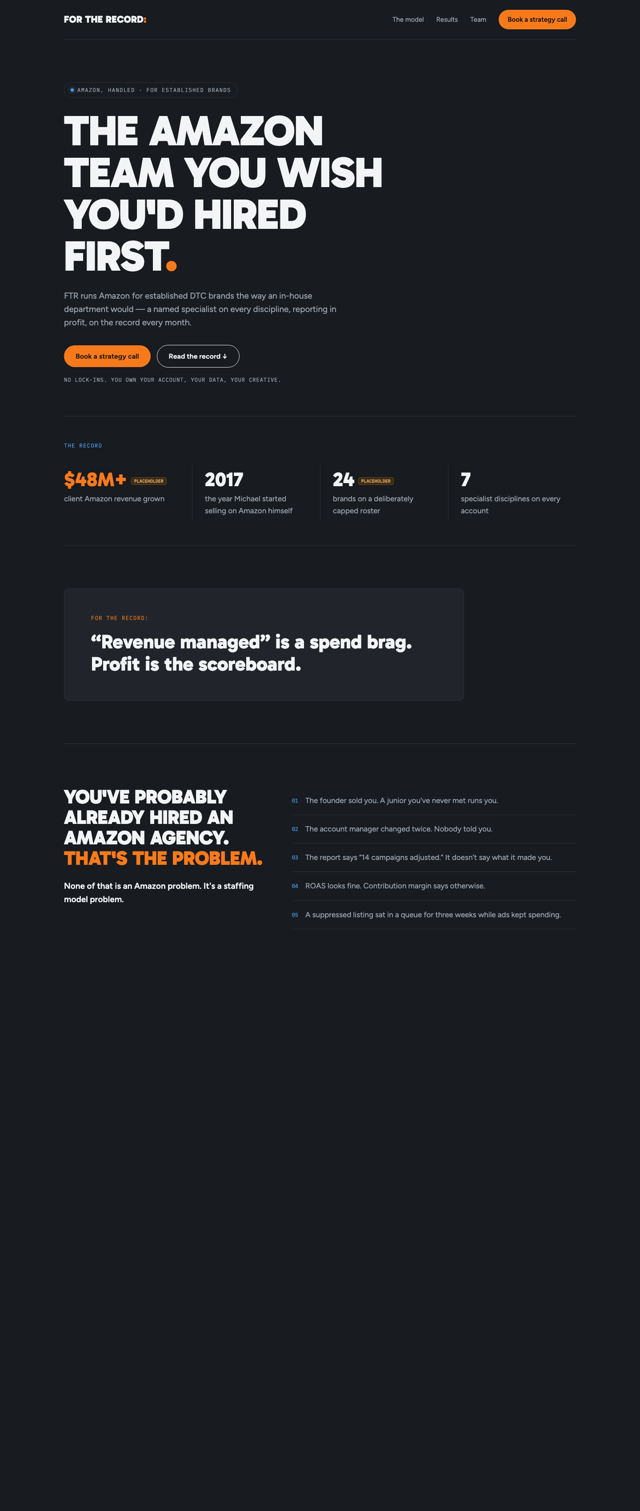 The Ledger direction preview — dark graphite editorial